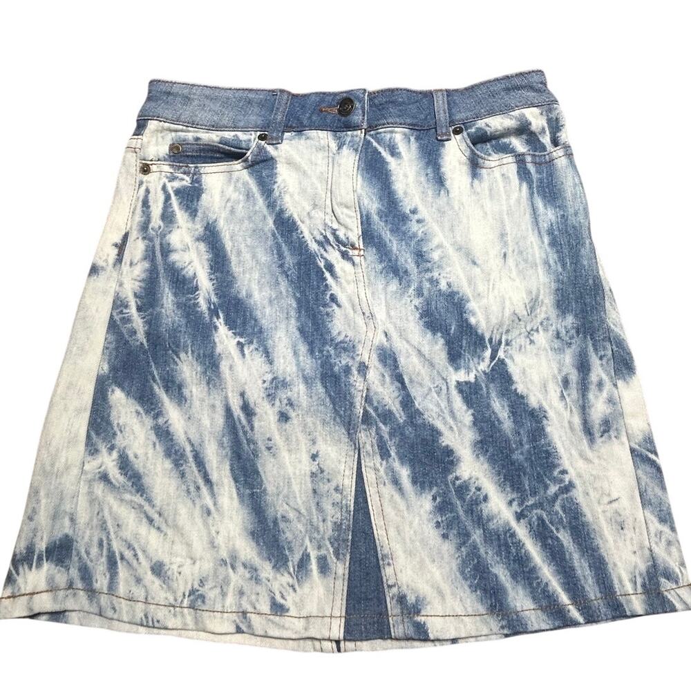 Michael Kors indigo & white tie dye denim mini skirt waist 28 by 16 long